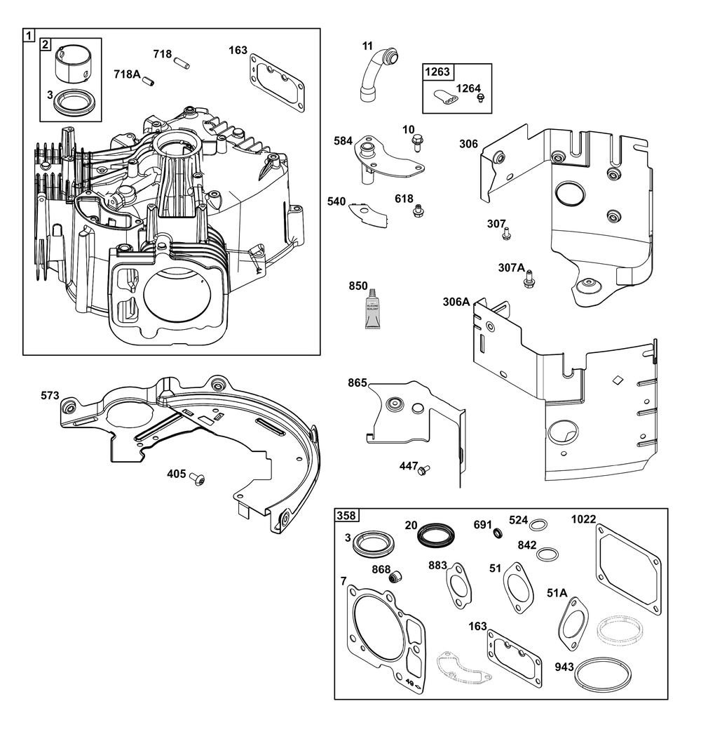 Cylinder Group Diagram and Parts List for 49E877-0019-B5 400000 - 699999 Briggs and Stratton Engine